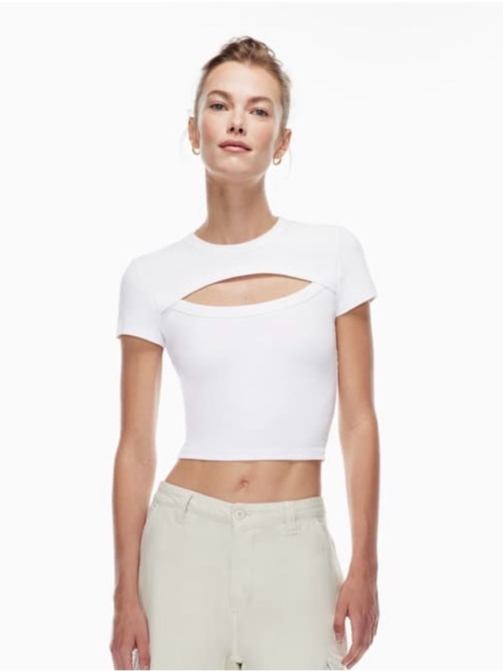 Aritzia White Short Sleeve Tee with Front Cutout